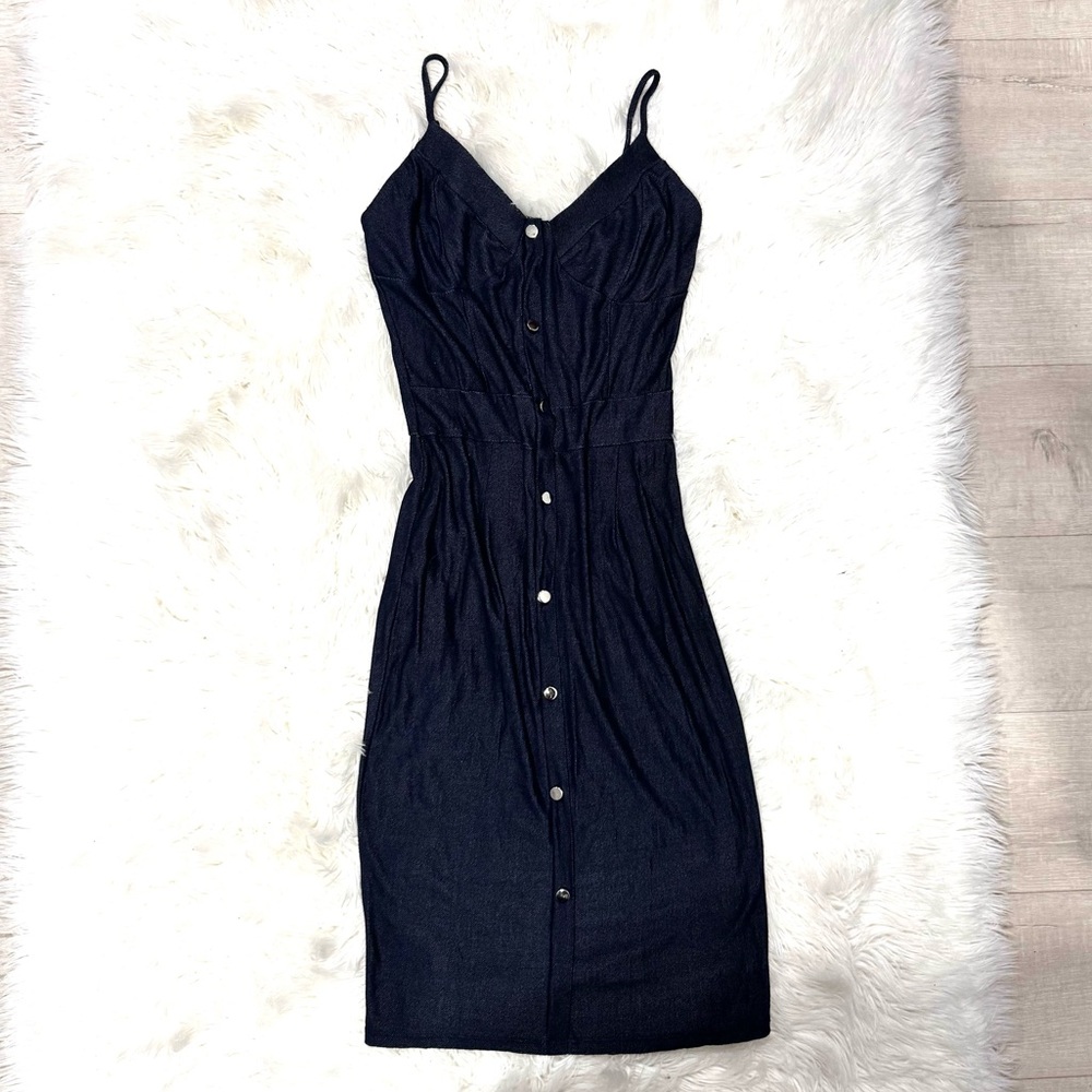Elegant Blue faux  Button-Down Dress stretchy material